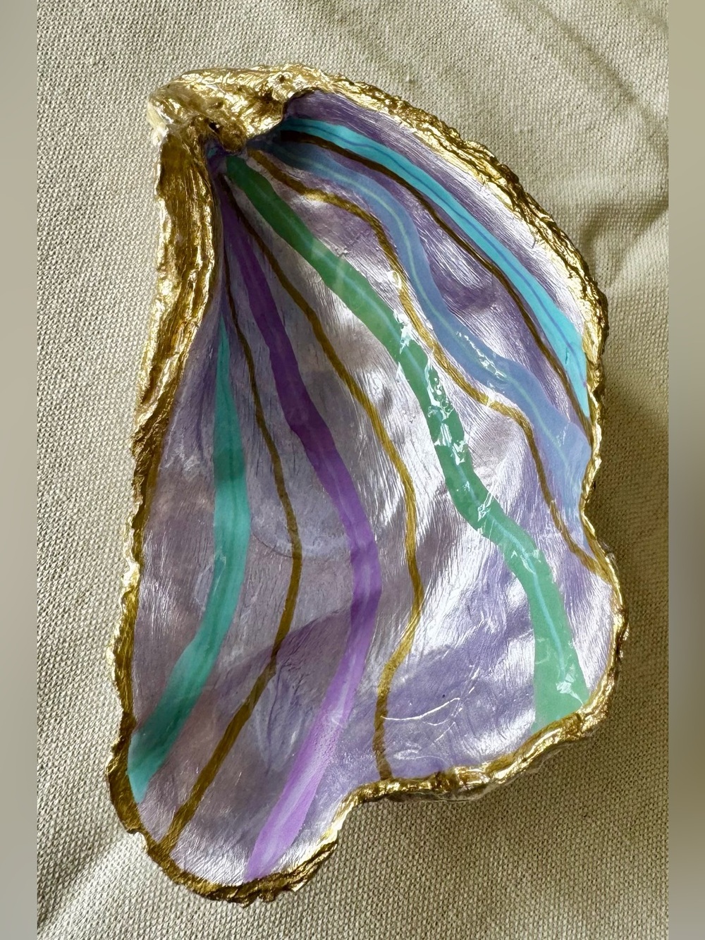 Hand-Painted Iridescent Purple & Teal Oyster Shell - Trinket